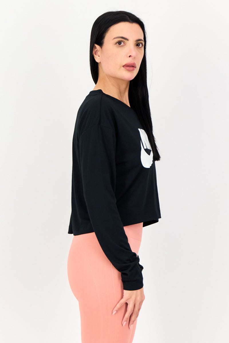 Nike Women Sportswear Fit Long Sleeve Training Crop Top, Black - Image 2